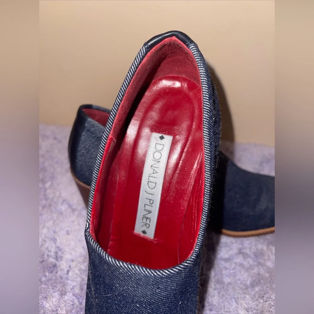 Donald J Pliner Womens Denim Pumps Blue Stretch Square Toe Block Heel Slip On 8N - Picture 7 of 11